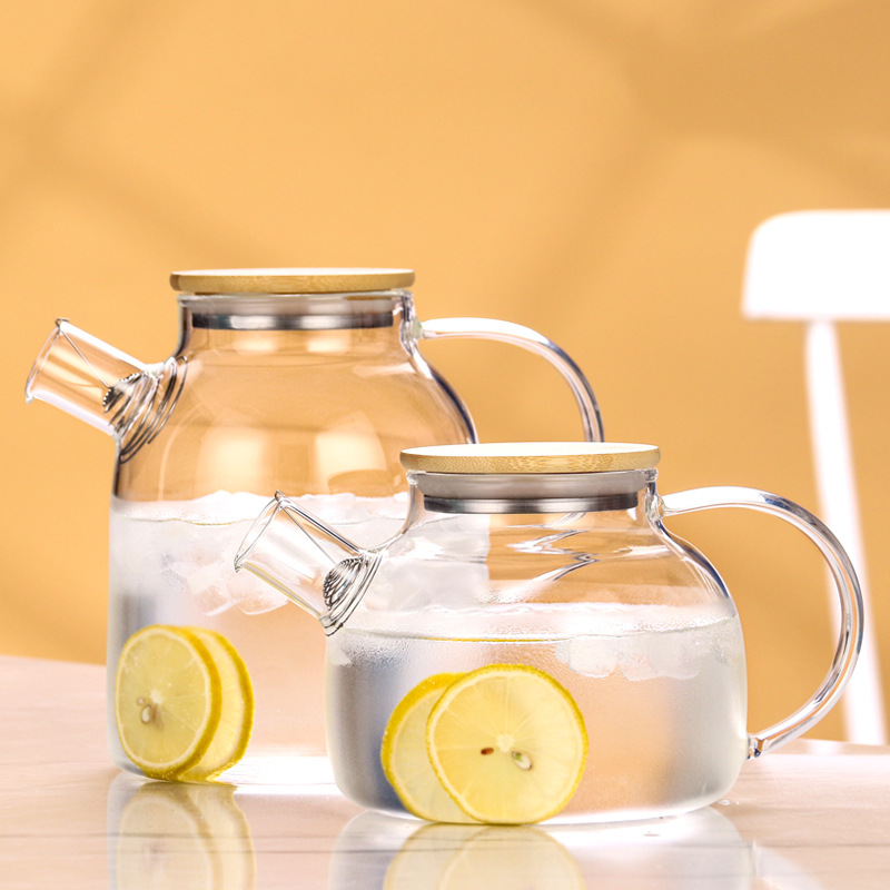 Tetera de vidrio resistente al calor tetera de bambú de gran diámetro olla engrosada tetera de flores y hierba tetera de gran capacidad hervidor de agua fría tetera hirviendo