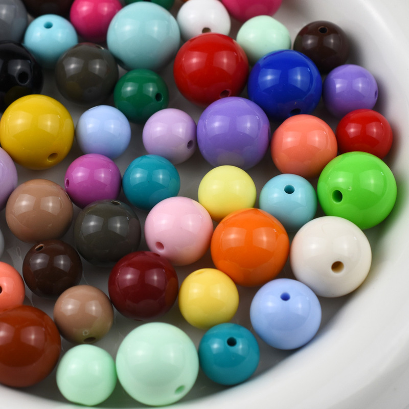 6-16mm Acrylic Solid Color Round Beads Loose Beads Spacer Beads Handmade DIY Beaded Hair Accessories Mobile Phone Chain Keychain Accessories