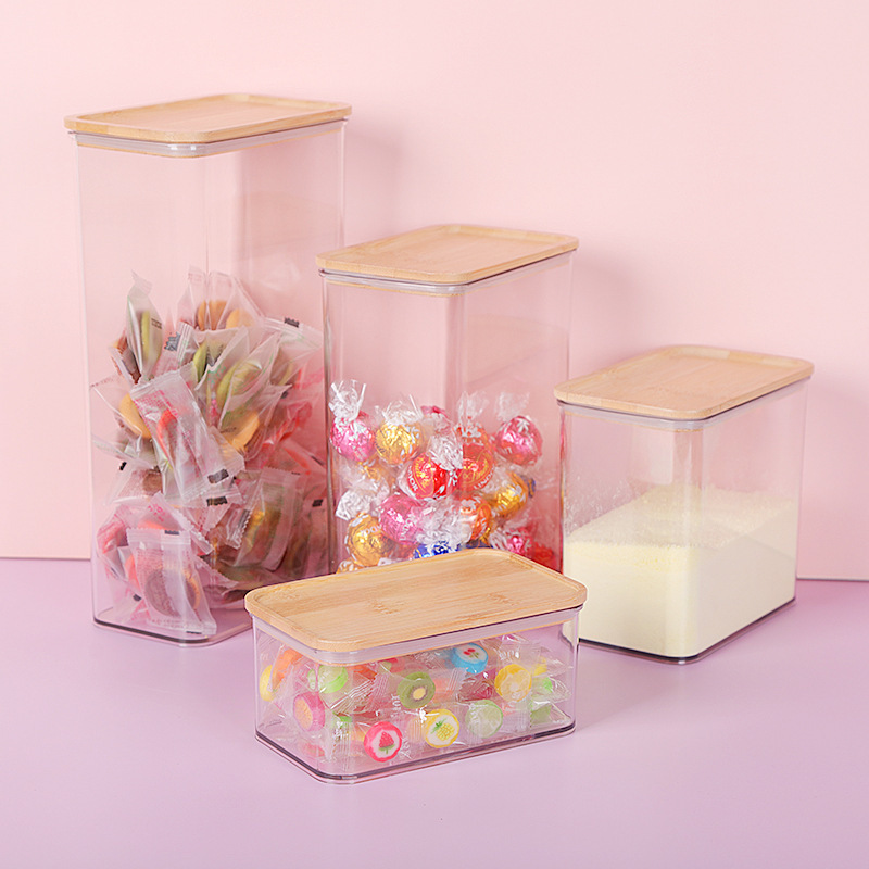家庭用密封缶キッチン蓋付き雑穀収納タンクプラスチック透明角型雑穀キャンディー缶ドライフルーツ缶|undefined