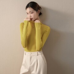 黄色打底衫女士早春秋季2025新款半高领修身显瘦内搭上衣长袖t恤