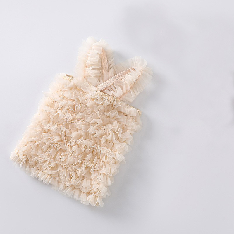 Children's Princess Style Mesh Camisole Summer Girls' Fashionable Sleeveless Puff Shirt with Tutu Skirt Top