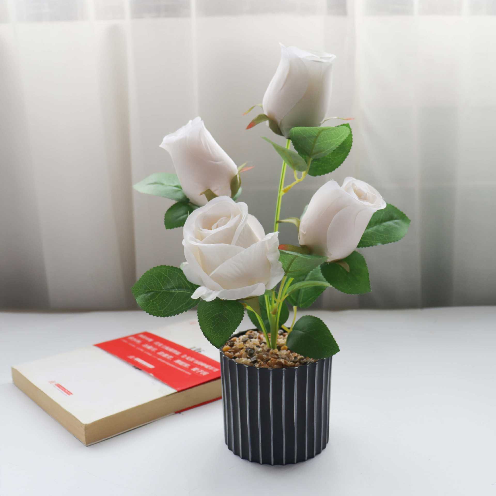 Flores falsas estilo pastoral rosa bonsai simulación flor de moda decoración creativa plantación verde artificial simulación maceta image 13