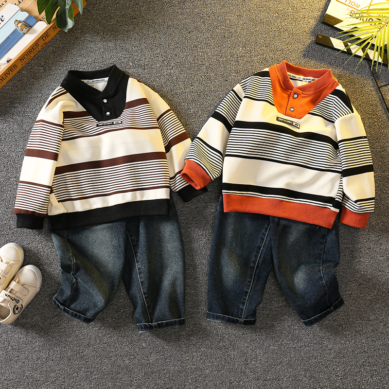 6090 traje de suéter para niño 2024 nuevo estilo estilo occidental bebé primavera y otoño ropa casual niños otoño traje de dos piezas