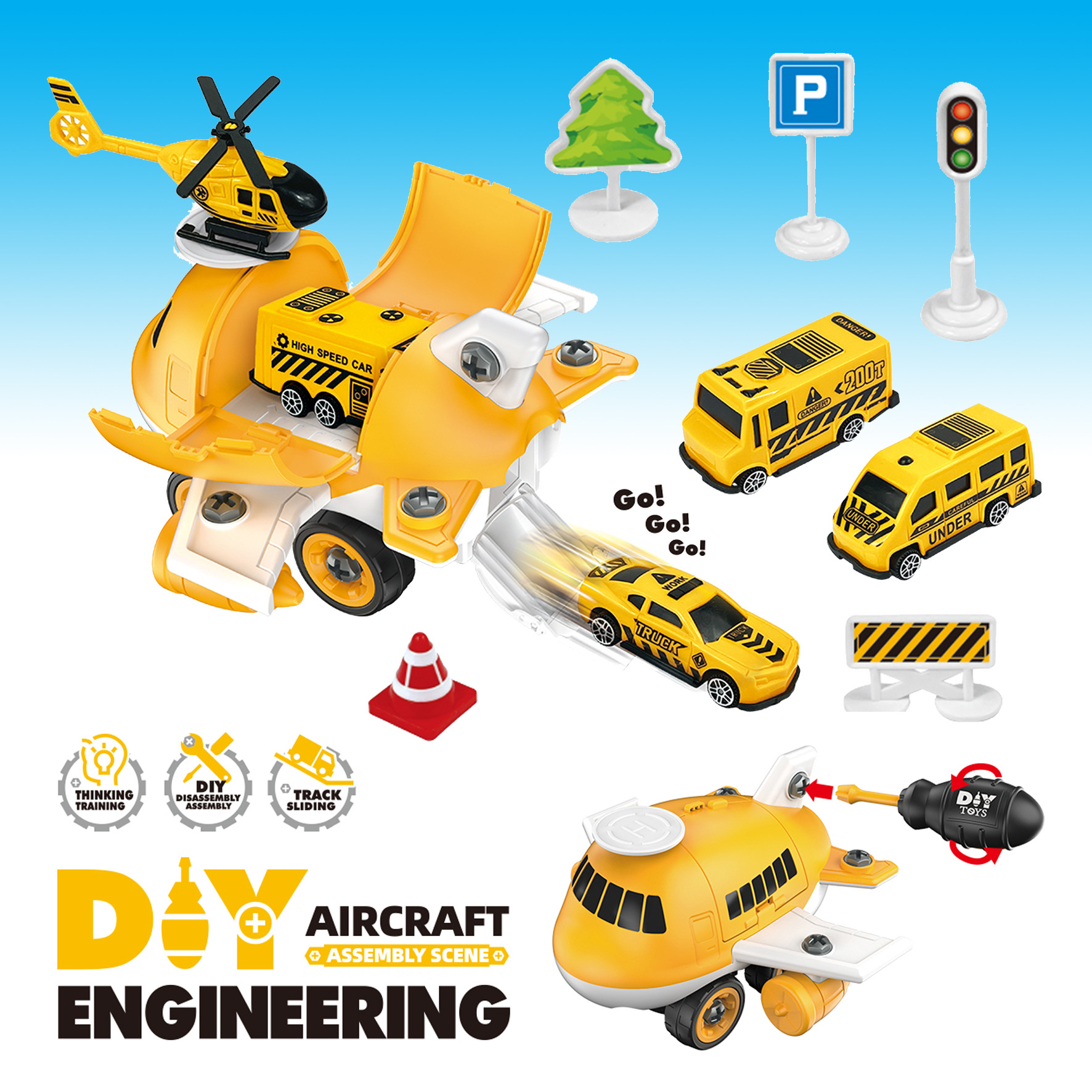 Nuevos productos de venta en caliente transfronteriza almacenar aviones puzzle juguetes DIY coche de montaje para niños sitio de construcción escenario coche de aleación image 1