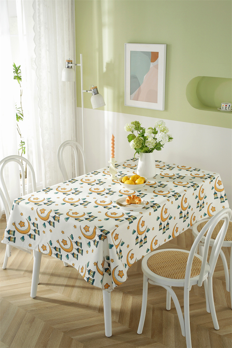 Tovaglia da tè impermeabile in poliestere con stampa di stelle e luna musulmane mediorientali, spedizione transfrontaliera, dropshipping_voghion.com