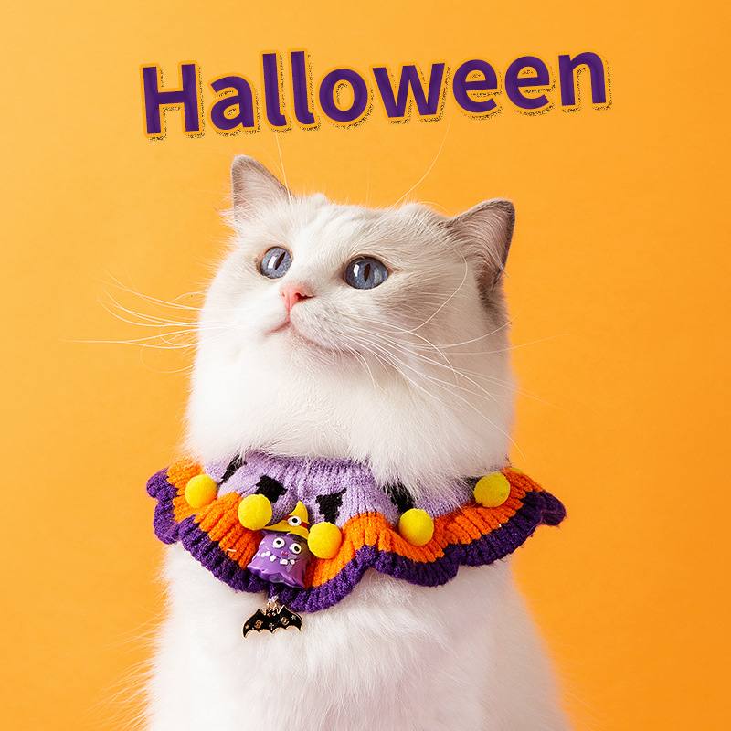 Extraña calabaza Halloween collar de punto gatos perros vacaciones suave ajustable mascota gatos collar