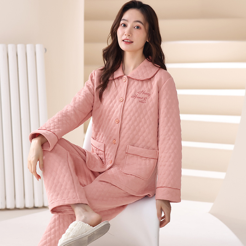 100% algodón acolchado pijamas de las mujeres Otoño e Invierno de tres capas de aire fino 2023 nuevo homewear engrosada de las mujeres