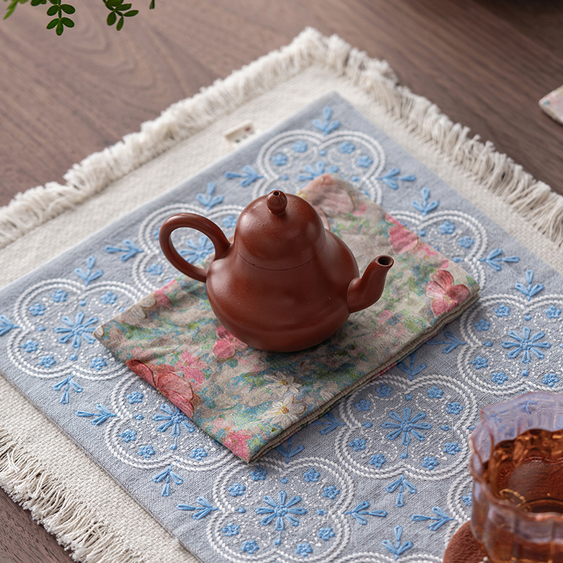 国风花卉织锦茶巾吸水茶布中式棉麻养壶毛巾茶桌垫抹布双面茶巾布|undefined