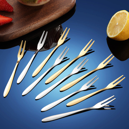 Stainless steel fruit fork fruit pick two teeth ice cream dessert fork gift mooncake cake knife and fork manufacturer wholesale