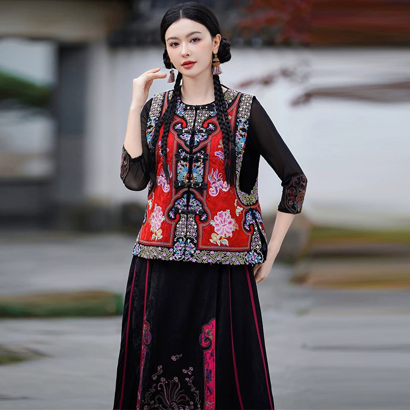 Национальный стиль шелковый тяжелый шитье с вышивкой Короткий жакет