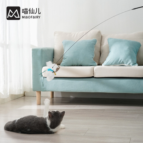 Meow Fairy sucker cat teaser stick bite-resistant replaceable feather cat teaser stick steel wire long pole kitten supplies cat toys