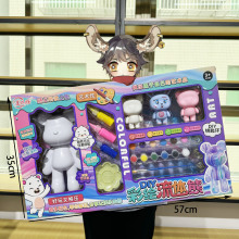 儿童玩具石膏彩绘套装 男孩女孩创意手工diy多色涂鸦彩绘机构礼物