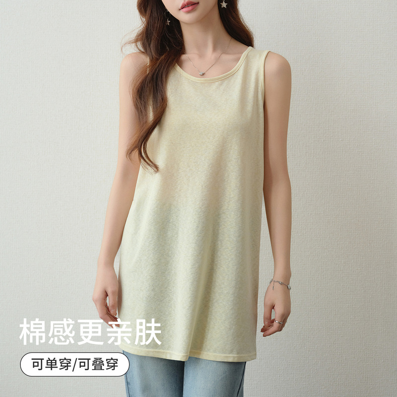 Layering Essential: Spring and Summer Camisole for Women, Mid-Length Sweatshirt, Base Layer, Bamboo Cotton Sleeveless T-Shirt Top