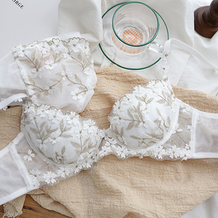 French Style Light Luxury Embroidered Lace Underwear Women's Small Chest Push-up Soft Steel Ring Anti-sagging Sexy Bra suit with Pushion