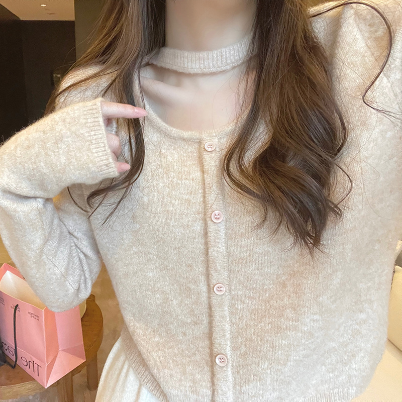 You/glutinous glutinous charming neck sweater ~ round neck knitted cardigan simple short coat New