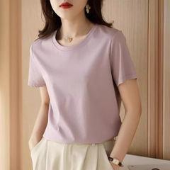 80番手高級シルケット加工綿Tシャツ、ゆったりとした女性用ラウンドネック、スリムフィット、着痩せ効果、半袖Vネック白トップス、長袖