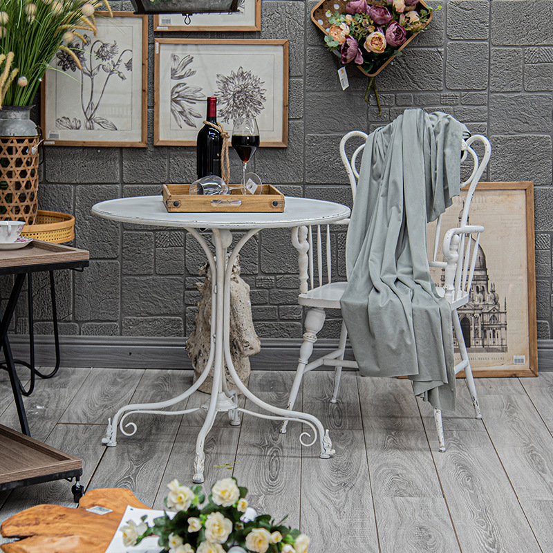 P616 American retro old outdoor iron table and chair leisure balcony B&B home courtyard chair garden chair round