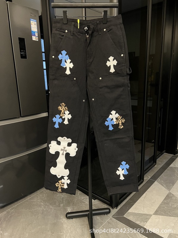 25 正しいバージョン CH クロウクロスレザー刺繍ウォッシュジーンズカップルルーズデニム卸売ドロップシッピング|undefined