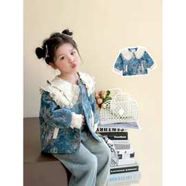 女童大领子花边外套春季2025新款洋气时尚女宝宝春秋款休闲上衣潮