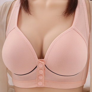 Front button wireless seamless back-shaping underwear mother's push-up big chest small side breast bra