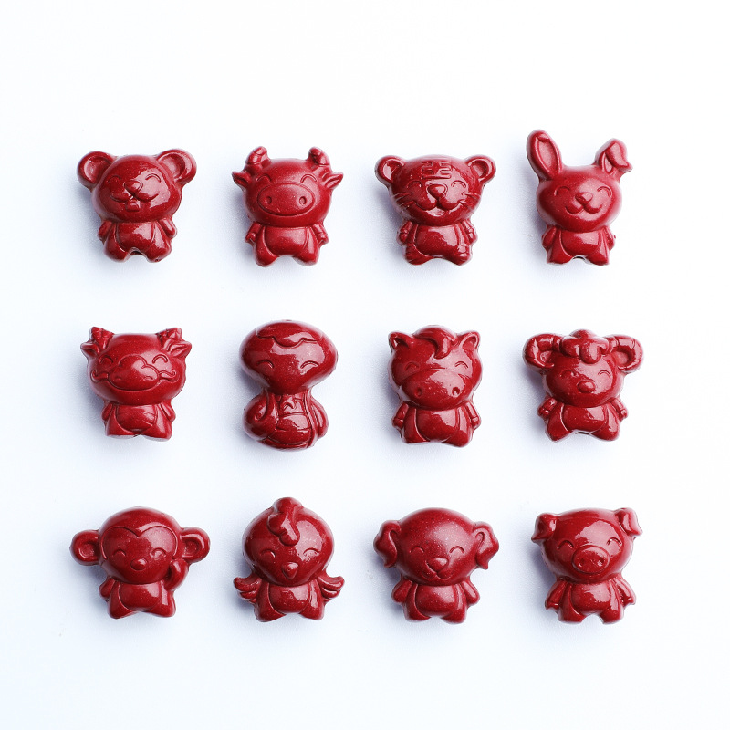 原礦硃砂十二生肖本命年禮物卡通簡約飾品紫金砂 15.8*16.6*10mm