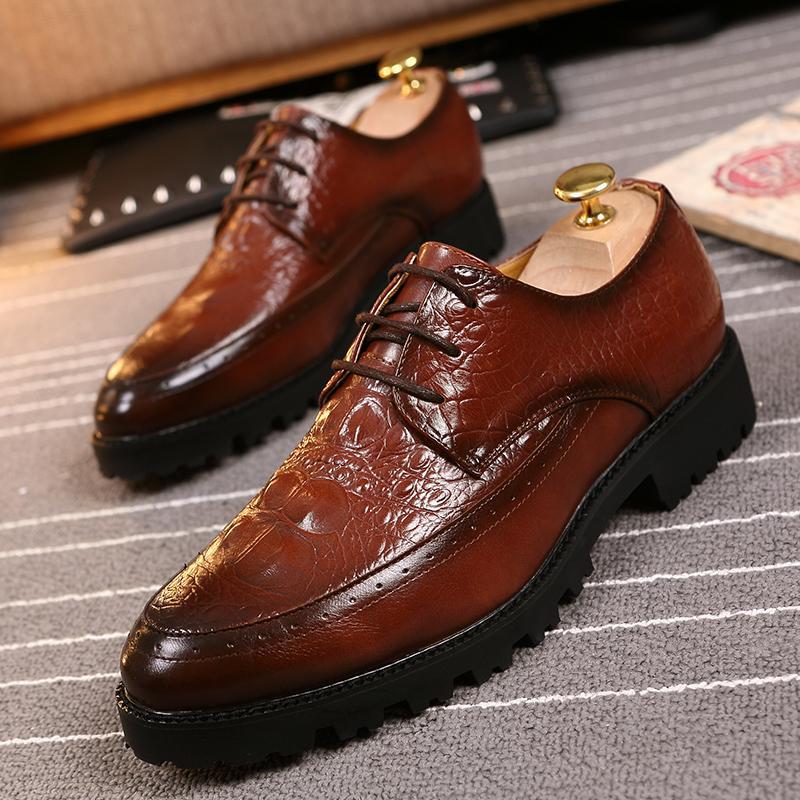 Cross-border 2025 New Crocodile Pattern Men's Casual Business Non-slip Lace-up Red Leather Wedding Shoes For Men_vogvips.com