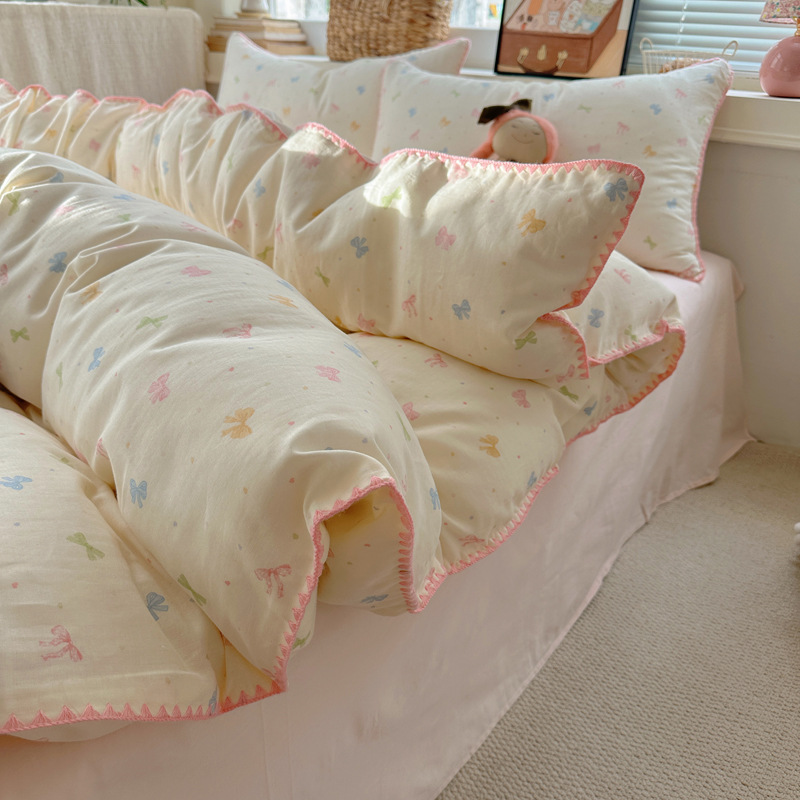 Madre y bebé de clase A encaje conchas de algodón puro cubierta de sábanas para dormir cubierta de cama de dormitorio ultra suave cubierta de cama de tres piezas