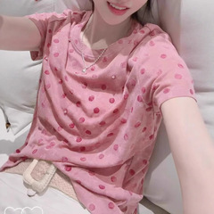 时尚简约休闲慵懒风粉色波点上衣女2025夏季软糯宽松薄款短袖T恤