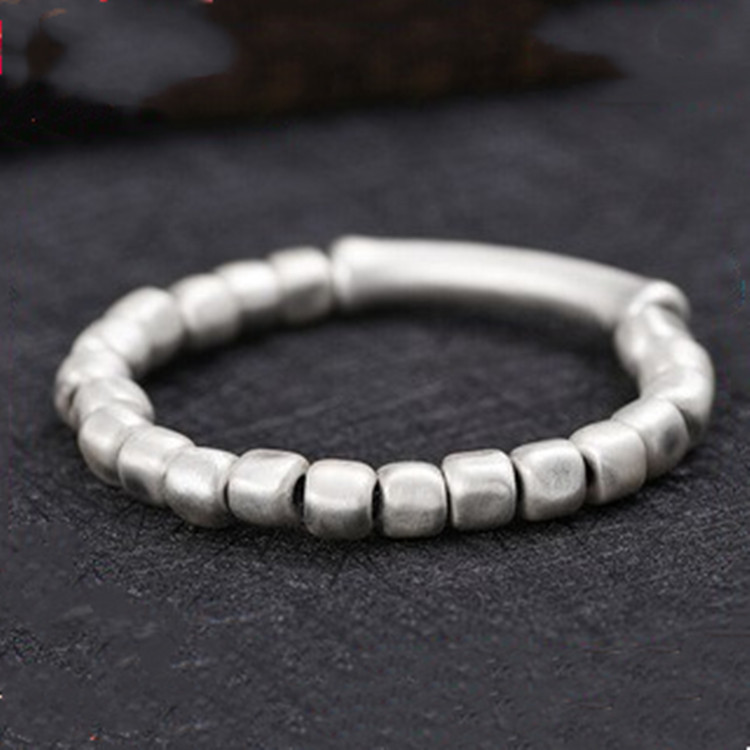 999 sterling silver woven beaded bracelet men's tide niche design simple lettering