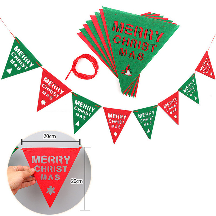 Navidad banderas de colores fieltro tela Navidad pequeño árbol colorido banderas alces Navidad decoración colgando banderas adornos pull banderas colgante tirar flores