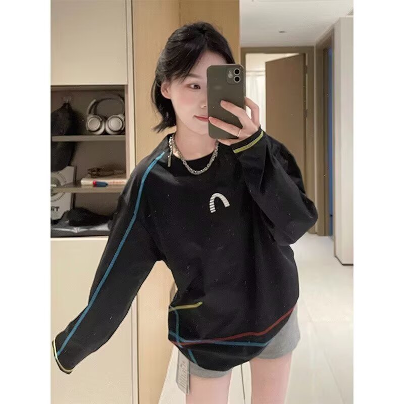 美式白色速干长袖t恤女夏薄款慵懒松弛感防晒罩衫羽毛球衣运动服