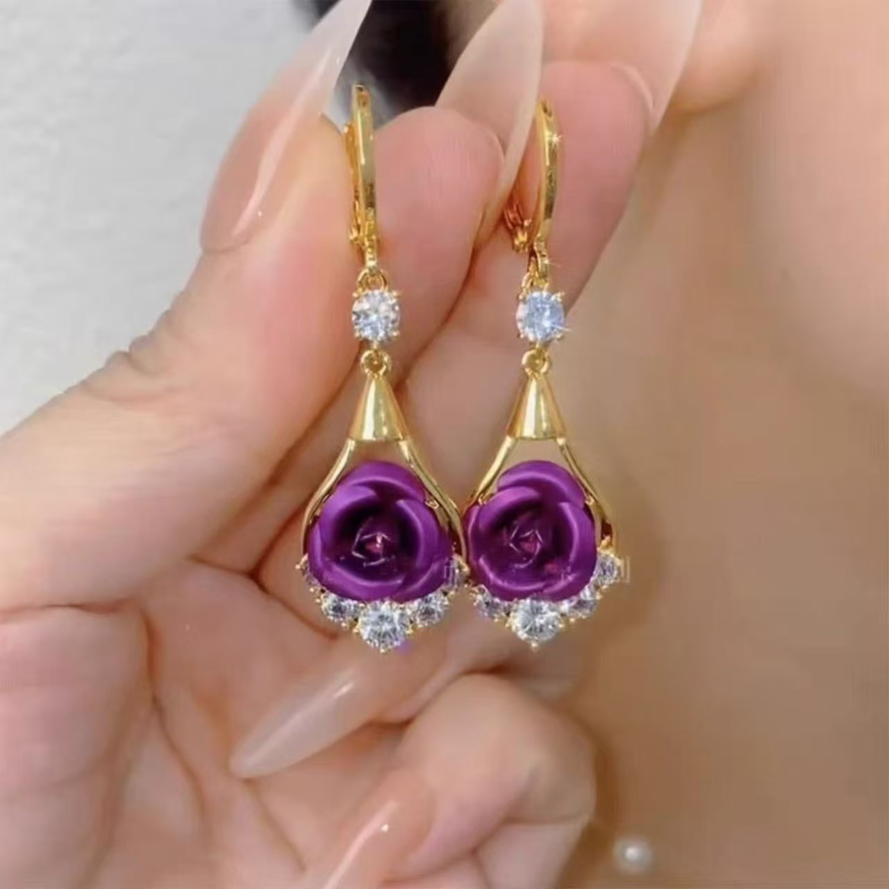 Purple Mesh Rose Earrings