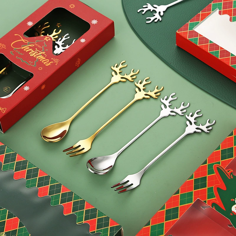 Трансграничная Нержавеющая сталь Лось ложка Рождественский подарок Скандинавская птичье гнездо Тремелла мед кофе десерт ложка смешивания