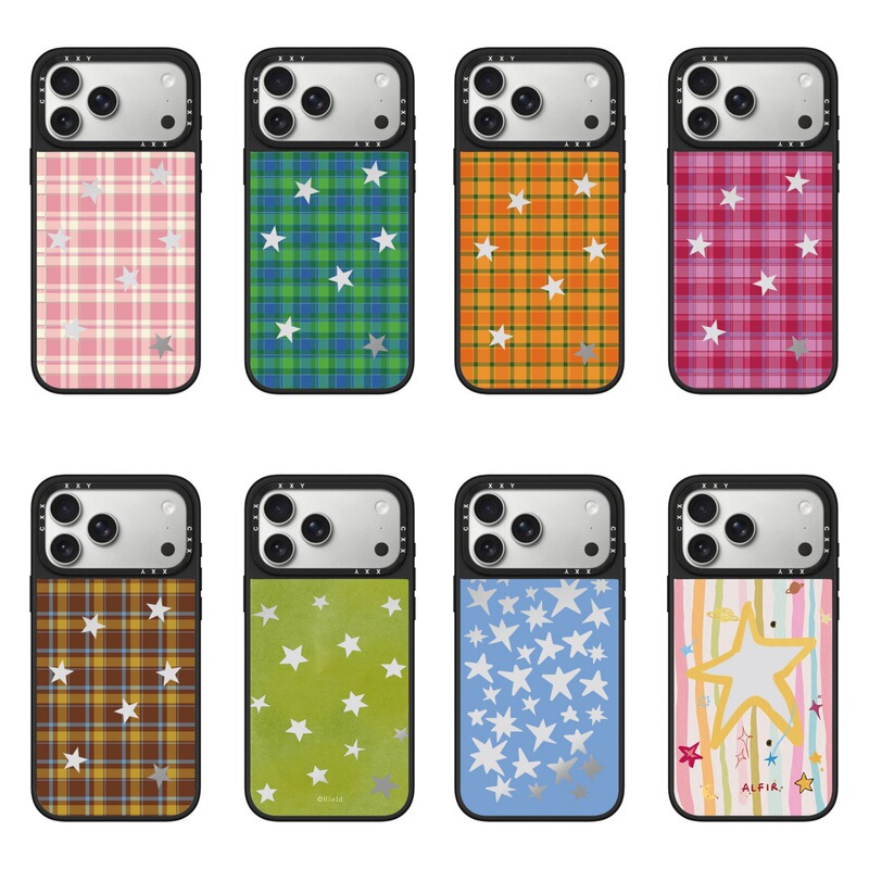 Checkered Colorful Star Apple 17 Promax Case Suitable for 16 Phone Cases 15Pro Cute Grid Celebrity Style