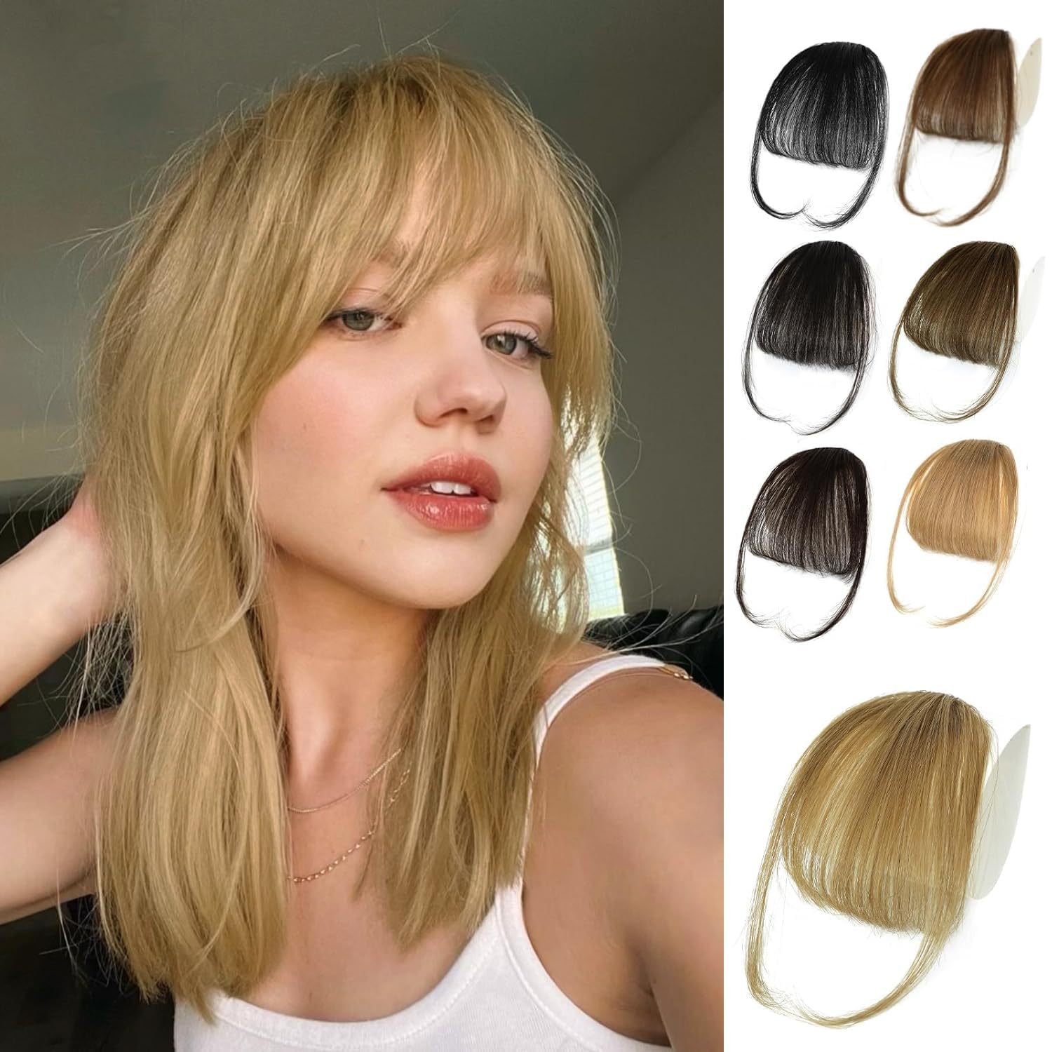 Flequillo francés de cabello humano real para mujeres, postizo de cabello real tejido a mano sin costuras, flequillo de aire.