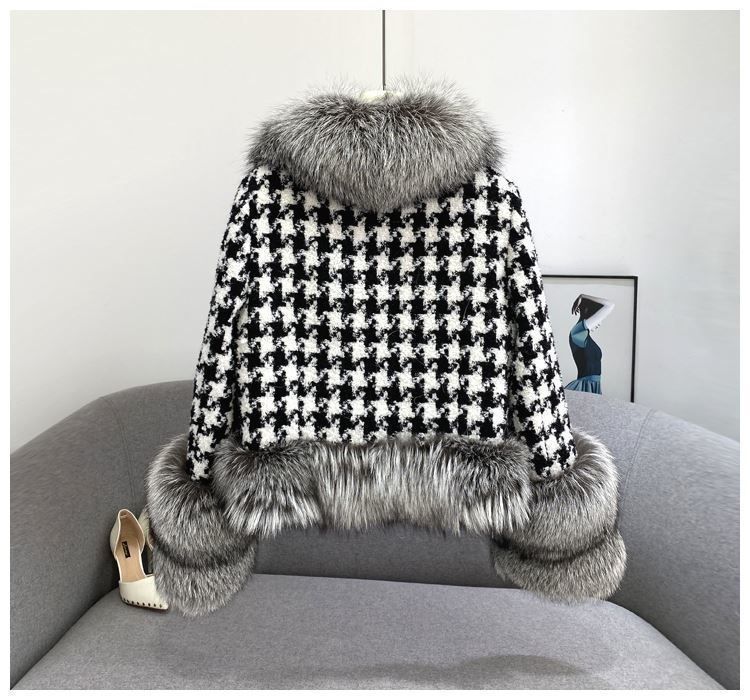 Women's Clothing short style houndstooth collar sier fox fur coat_voghion.com