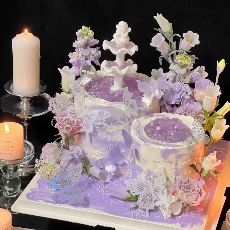 Celebridad de Internet hermosa decoración de pasteles de jardín de Monet decoración de mariposas de color mágico complemento de postre inserción de marca piscina de deseos de pvc