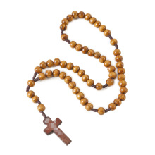 天然木珠念珠十字架Jesus木纹Catholic Rosary手工跨境饰品批发