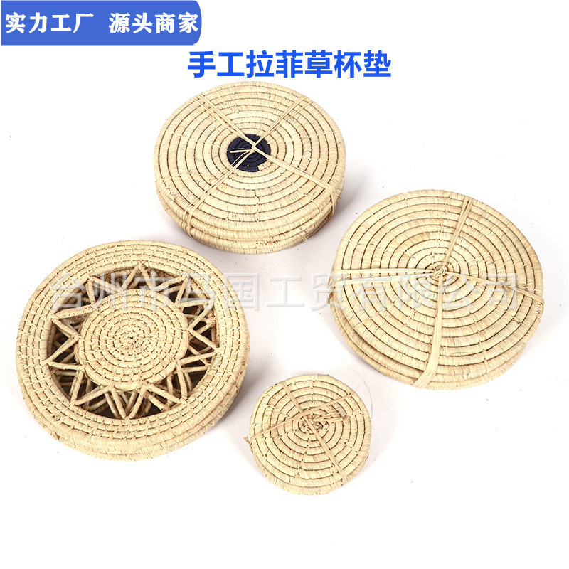 Posavasos antideslizante para taza de té, tapete de rafia, bandeja de té redonda plegable de ratán, posavasos, juego de té, vajilla tejida.