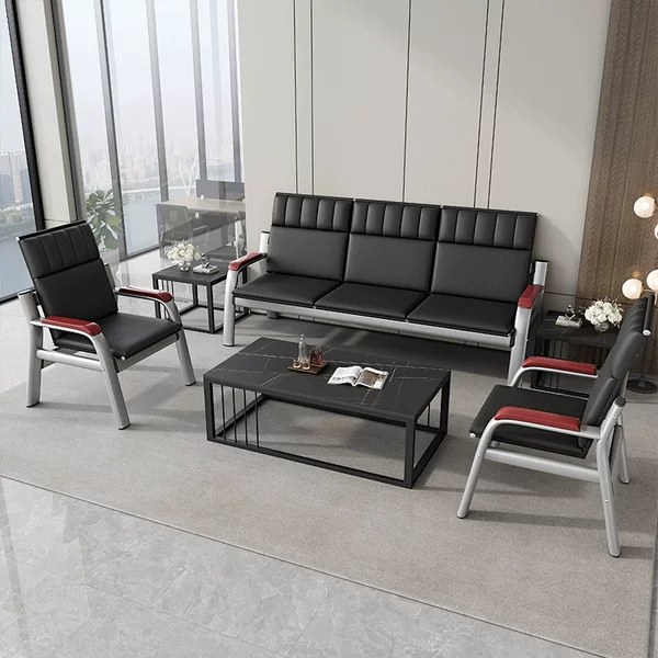 Simple Office Sofa and Coffee Table Set, Minimalist Modern Small Office Row Chairs, Three-Seater Business Reception Sofa