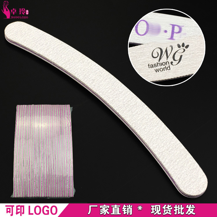En stock fuente curvada Eva lima de uñas Crescent gris blanco frote tira esmalte de uñas que forma archivo ventas directas de la fábrica