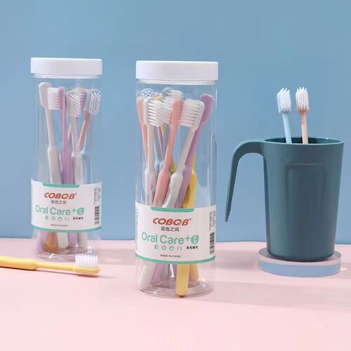 Ten macaron toothbrushes for home use, fine soft-bristled toothbrushes for adults and couples, candy-colored bucket toothbrushes