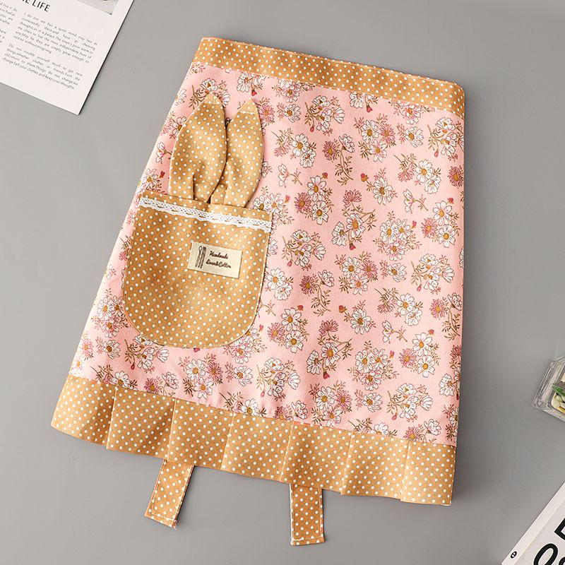 Pastoral, transpirable, pequeña lona fresca, medio cuerpo, cintura antiincrustante y resistente al desgaste, delantal de cocina, ropa de trabajo de media sección para el hogar