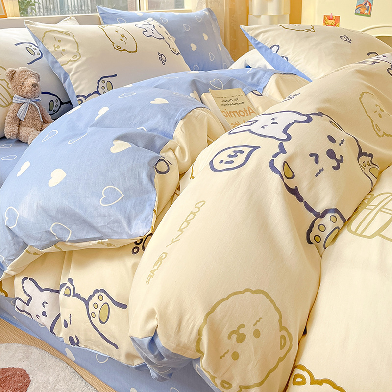 Ins algodón de cuatro piezas 100 algodón pequeño fresco ropa de cama femenina cubierta de edredón ropa de cama de dormitorio de tres piezas