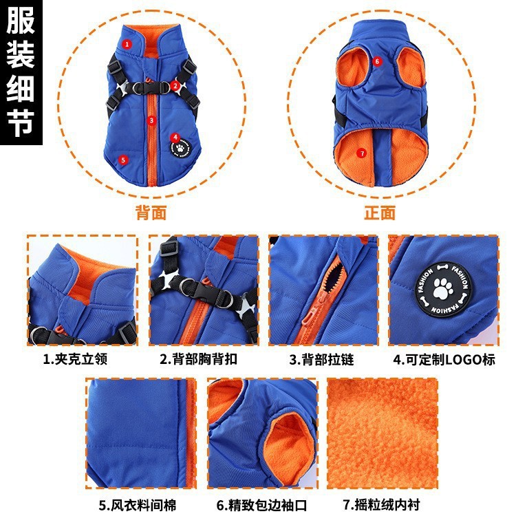 Ropa vendedora caliente transfronteriza para perros Teddy chaqueta de cubo francés correa para el pecho ropa de algodón acolchado cremallera de estilo británico ropa de invierno para mascotas