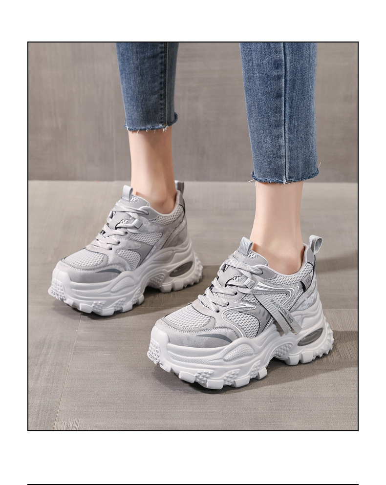 Giày sneaker nữ chunky đế dày lưới thoáng khí tăng chiều cao — màu tím chi tiết 16