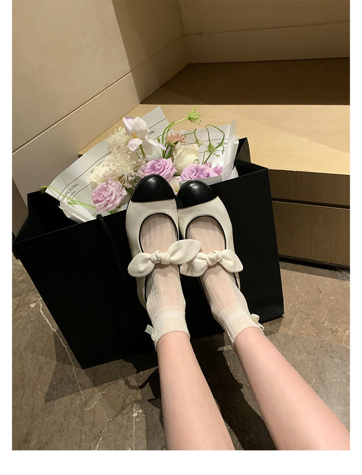 Giày Mary Jane nữ mũi tròn thắt nơ, gót thấp dưới 3 cm, phong cách Pháp thanh lịch — Màu đen, Trắng sữa, Đen mơ chi tiết 18
