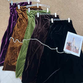 优雅轻奢感丝绒半身裙南油秋冬新品新中式国风复古百搭款工厂批发