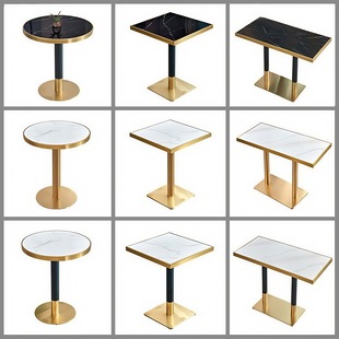 Restaurant Table, Milk Tea Shop, Western Restaurant, Snack Bar, Aluminum Alloy Edge, Light Luxury Stainless Steel Edge, Slate Dining Table