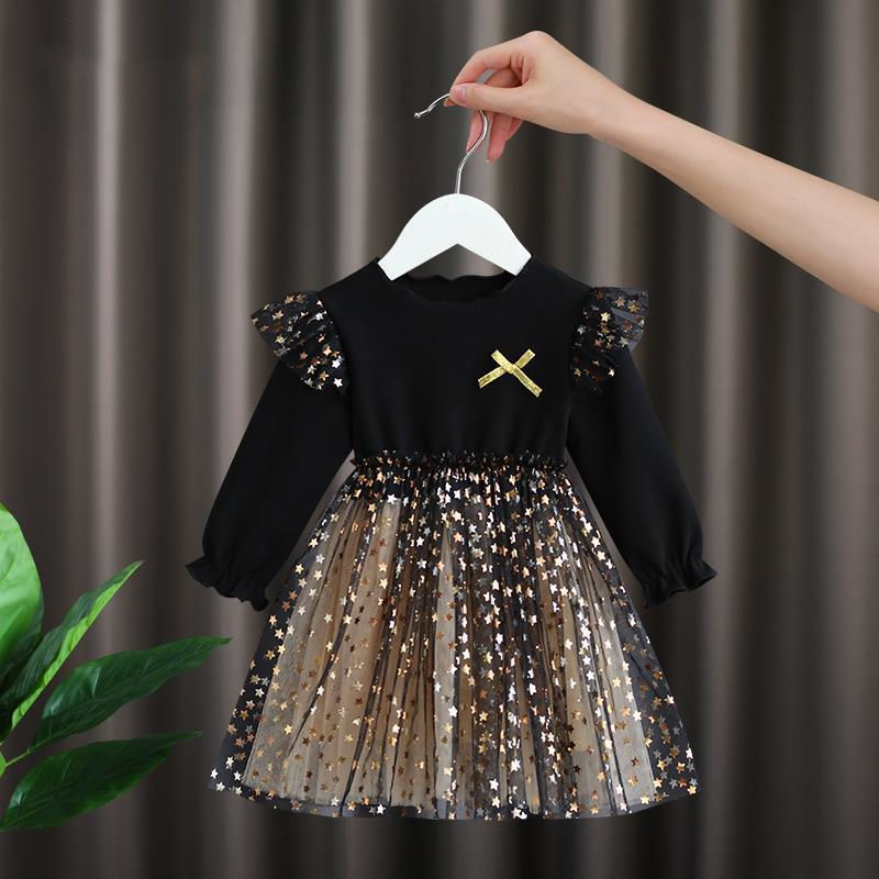 Girls Black Dress Spring Korean Style Gi...